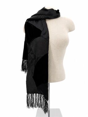 Target 2006 Black Patchwork Velvet Scarf Fringe Jacquard Accessory Silk Y2k